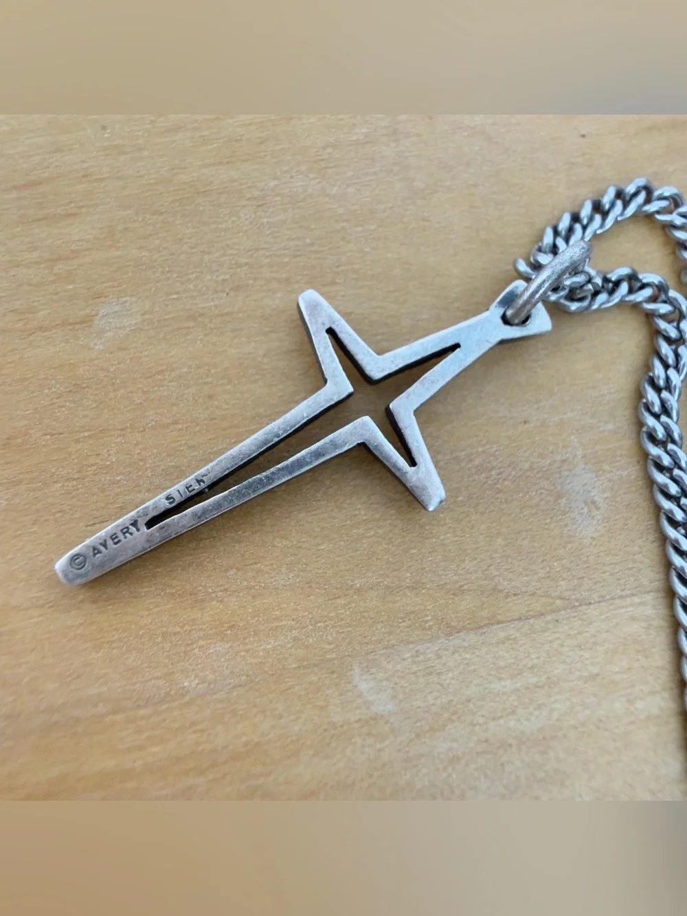 Vintage Retired James Avery Silver North Star Cross Charm Pendant Necklace